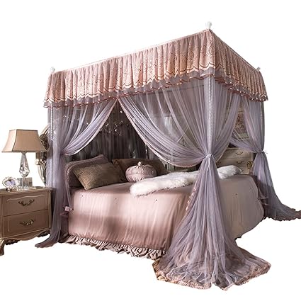 Nattey 4 Corner Poster Princess Bed Curtain Canopy For Girls Kids Adults Canopies Bedroom Decor Full Coffee And Gray Amazon In Home Kitchen