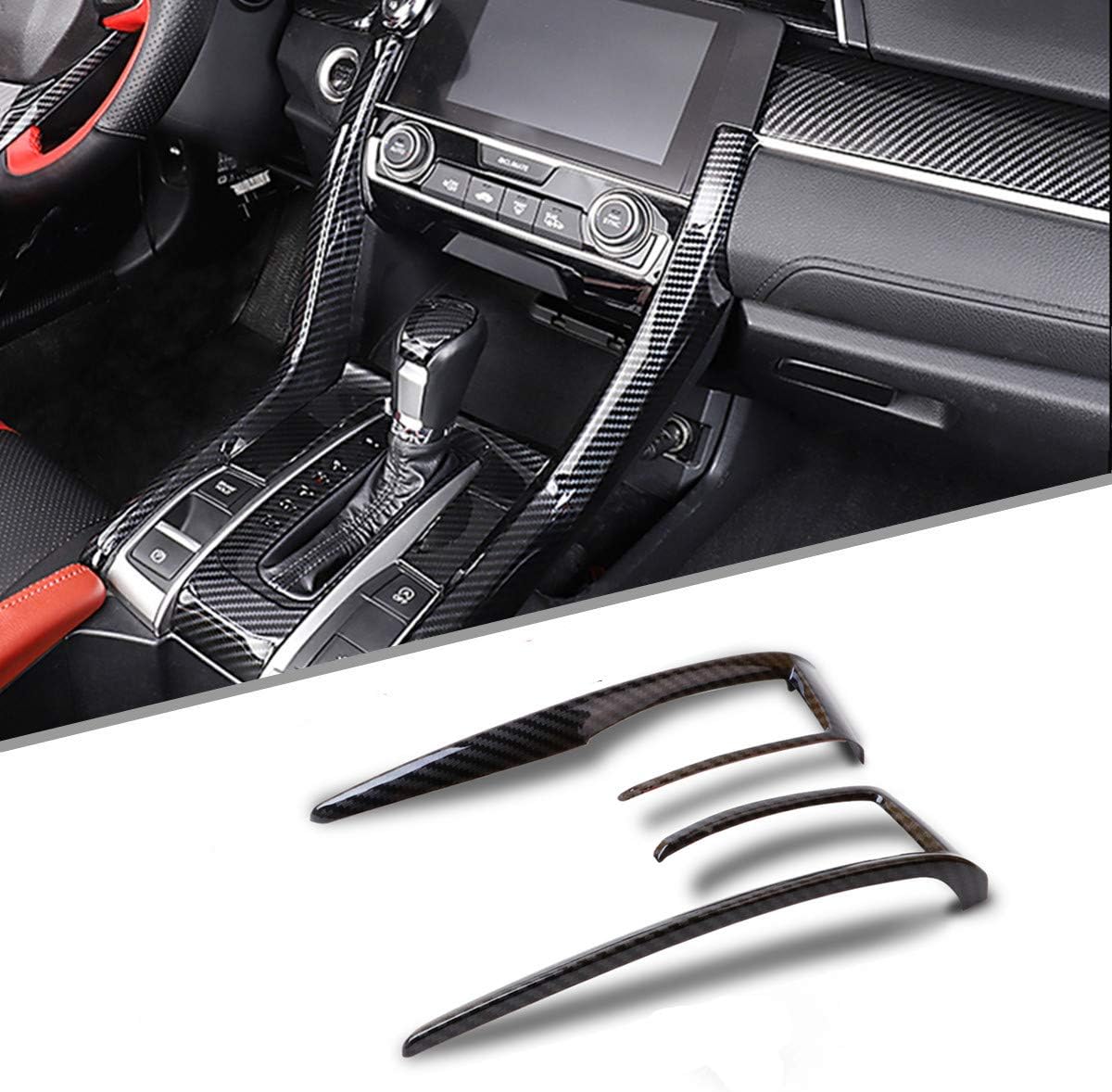 KAFEEEK for 10th Gen Civic Gear Box Trims Shift Transmission Decoration Stickers for 2016-2019 Honda Civic, ABS Carbon Fiber Style