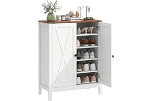 HOMCOM Shoe Cabinet with Barn Doors, Farmhouse Shoe Storage Cabinet with Adjustable Shelves, Holds up to 15 Pairs for Entrywa