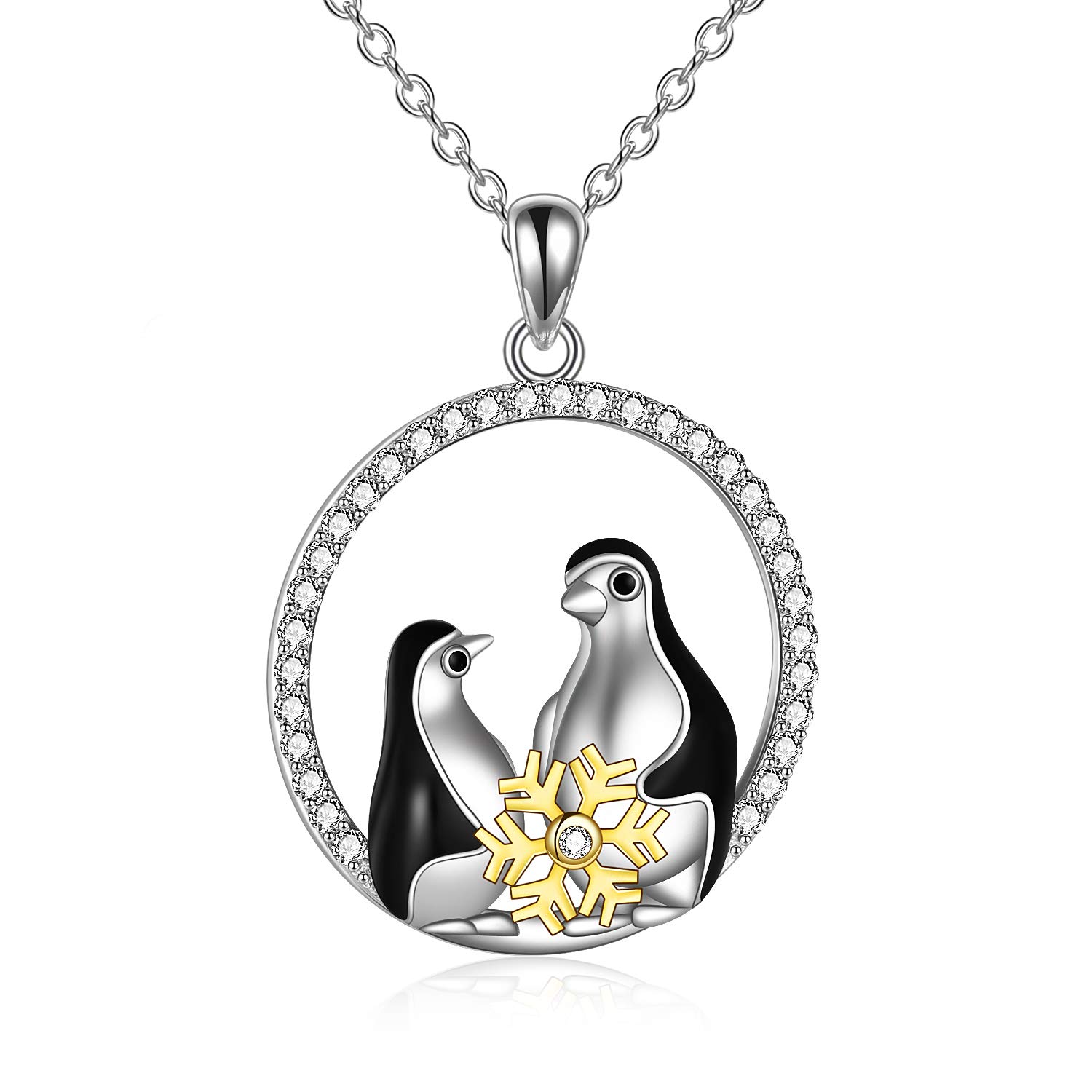 WINNICACA Penguin Pendant Necklace Crystal Penguin Jewellery S925 Sterling Silver Cute Animal Gifts for Mum Daughter
