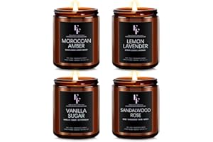 FF FRAGRFLOWING Scented Candles for Home Scented Aromatherapy Candles, 4 Pack 28 Oz Soy Wax Candle Gift Set for Women Men (Lemon Lavender/Vanilla Sugar/Sandalwood Rose/Moroccan Amber)