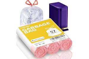 Small Trash-Bags-Bathroom 4 Gallon Drawstring Garbage-Bag - Kitchen Bedroom Car Size Unscented Clear White 57 Count Recycle Plastic Tall Liners For Office Outdoor Garden Waste Basket Can Heihaily