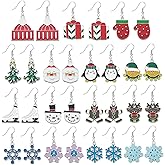 Dreuyet 15 Pairs Christmas Dangle Earrings Set for Women Cute Christmas Holiday Earrings Christmas Tree Snowflake Snowman Penguin Hat Candy Santa Claus Earrings