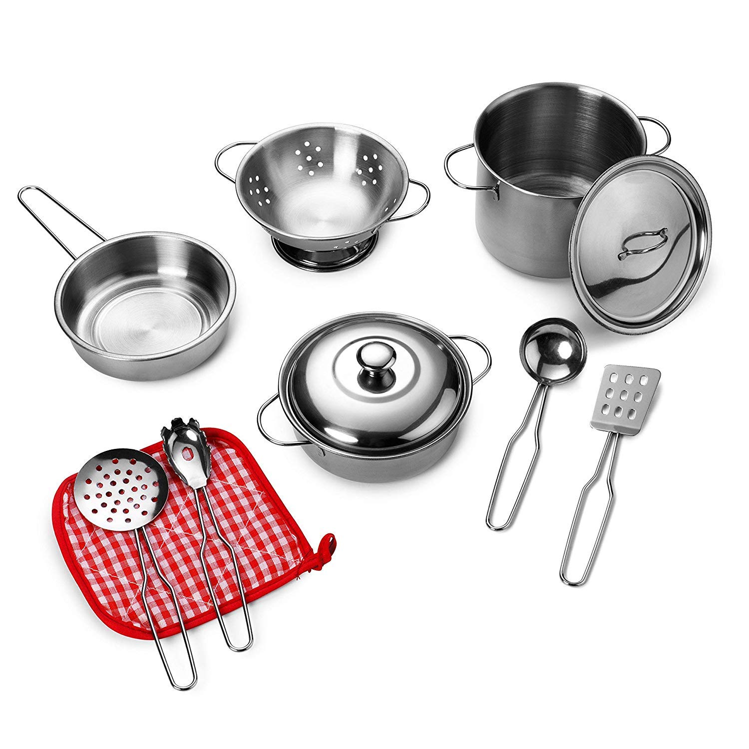 Playkidz: Super Durable 11 Piece Stainless Steel Pots and Pans Cookware Playset for Kids Pretend Play House!