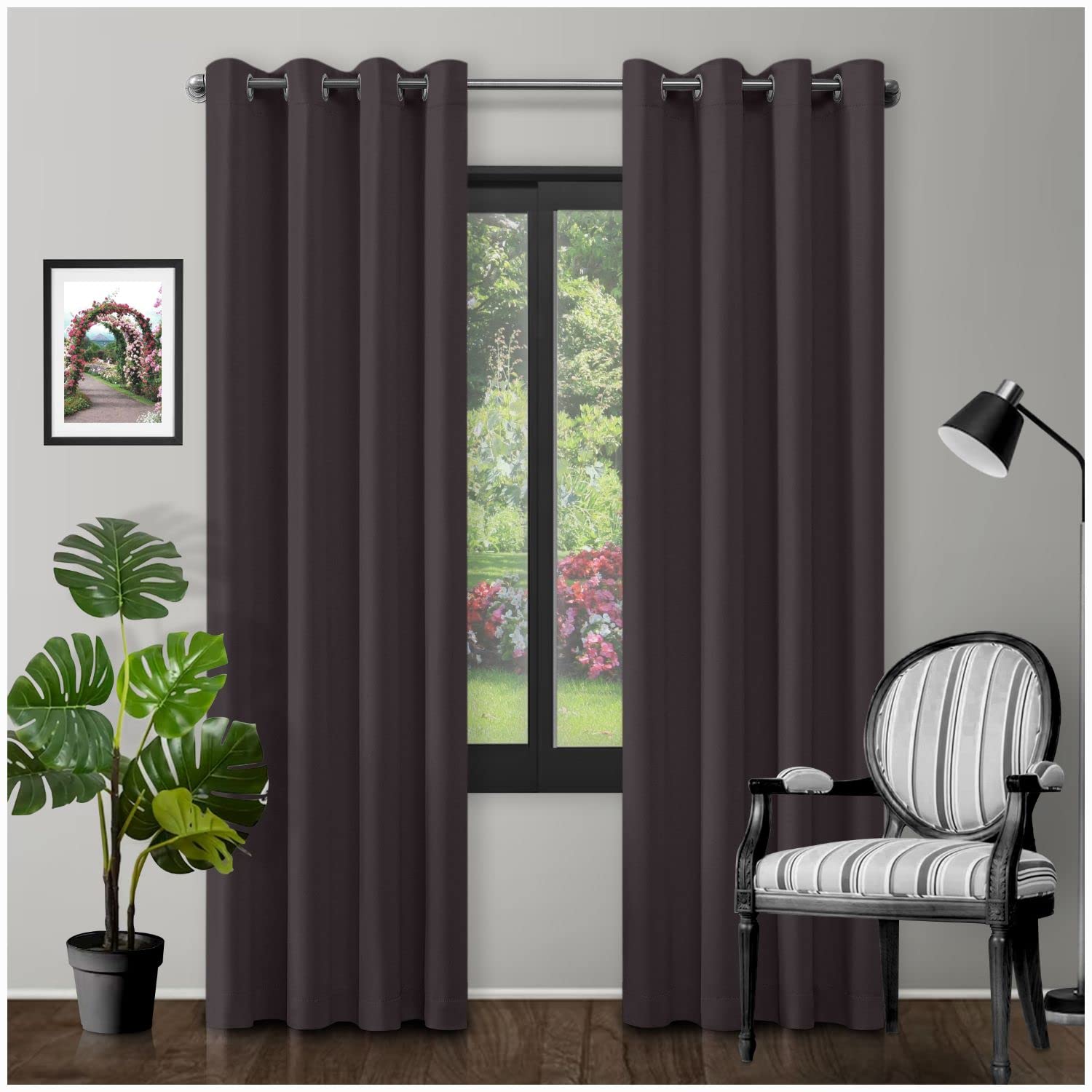 Eyelet Top Blackout Curtains Large Door Thermal Insulated Panels For Bedroom/Living Room, Charcoal, 90X90 Inch