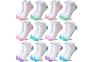 Bemeol Girls Socks 12 Pairs Ankle Socks Girls Athletic Cotton Sports Low Cut Sock for Little Big Kids