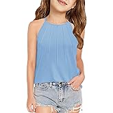 Vivitulip Girl’s Sleeveless Tank Top Cute Pleated Halter Neck Summer Cami Shirt