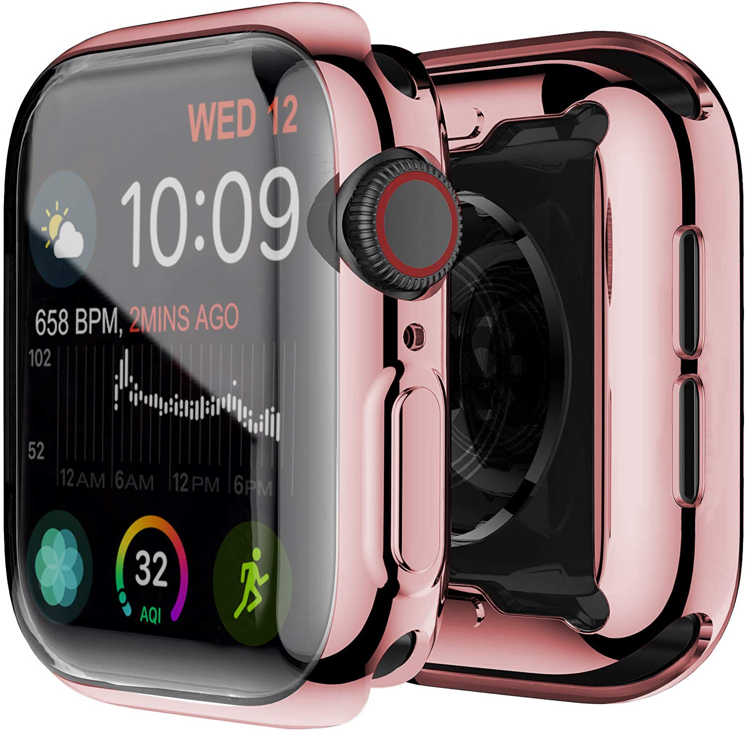 Yolin [2-Pack] All-around TPU Screen Protector Compatible with Apple Watch Series 6/5 / 4 / SE3 / SE2 / SE 44mm, Soft Protective Case For iwatch 44mm (1 Rose-Pink + 1 Transparent)