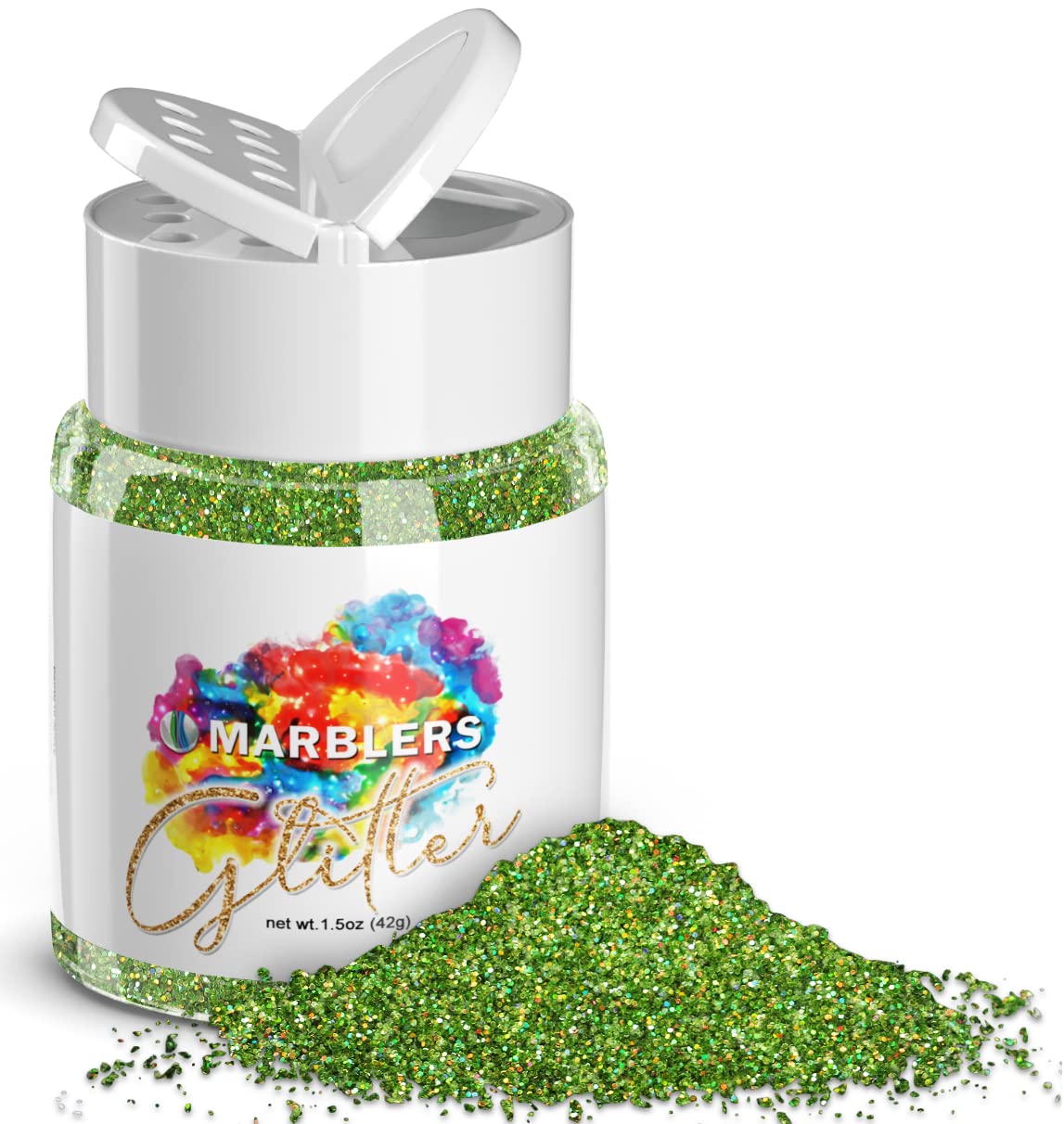 MARBLERS Holographic Glitter [Holo Apple Green] 1.5oz (42g) | Fine | Non-Toxic, Vegan, Cruelty-Free | Face, Body, Eyeshadow, Hair, Party Makeup | Nail Art, Polish | Resin, Tumbler, Slime, Craft