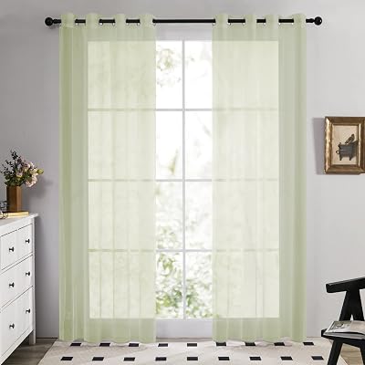 Deconovo Matcha Green Voile Curtains 55 x 110 Inch 1 Pair with Eyelets