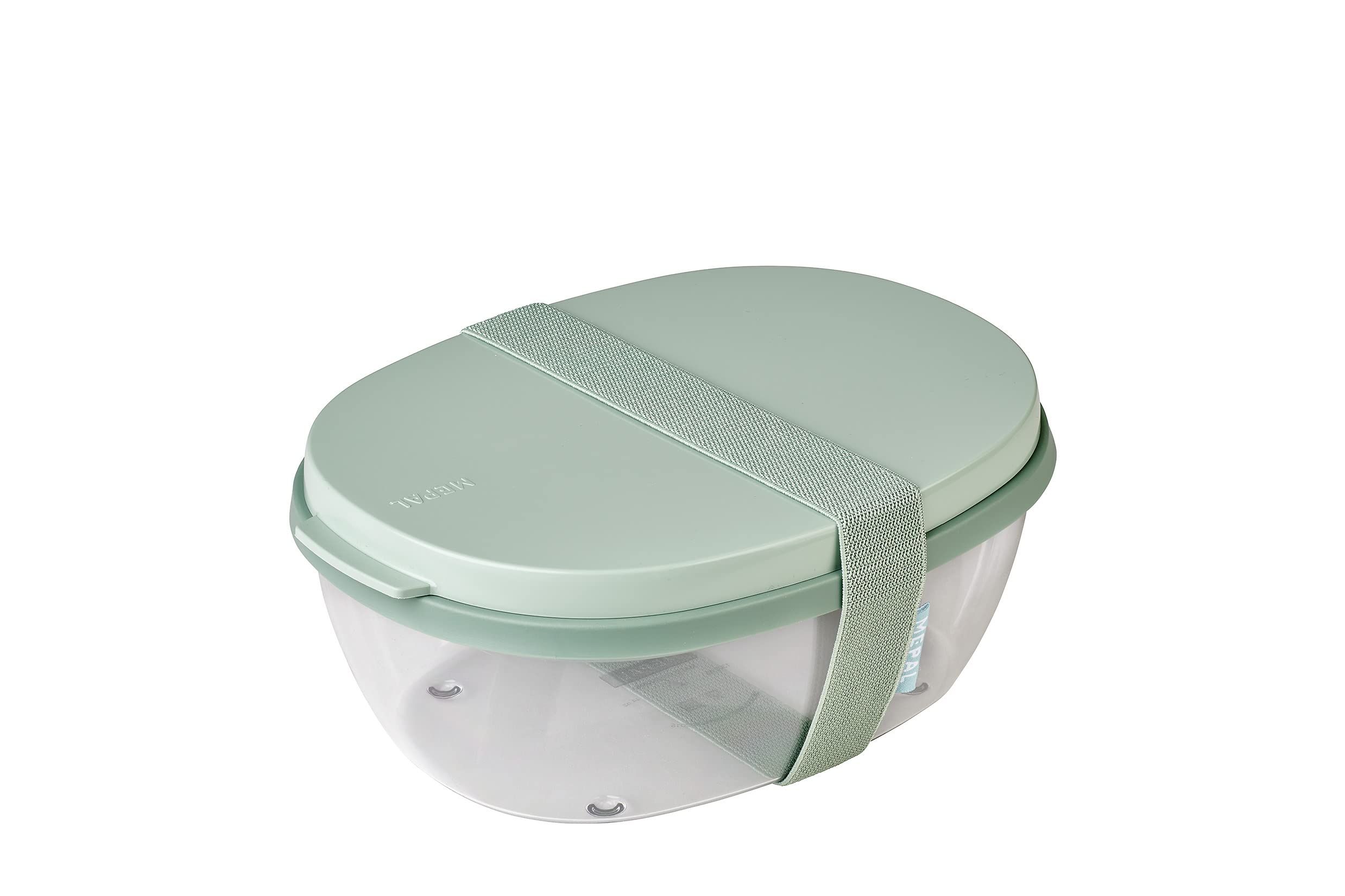 Mepal – Salad Box Ellipse – Salad Lunch Box With Several Compartments - Bento Box for Salads On The Go - Healthy Lunch & Lifestyle - 1300 ml + 600 ml - Nordic Sage