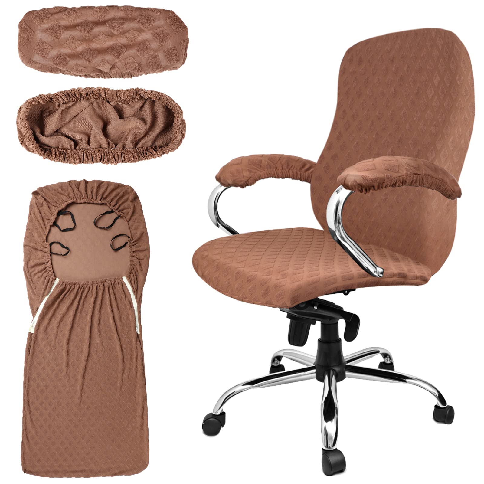 Photo 1 of Tatuo 3 Pcs Computer Office Chair Cover Universal Rotating Chair Slipcovers Protector Removable Washable Office Armrest Covers with Zipper for High Back Seat Backrest(L,Merbau,Coffee)