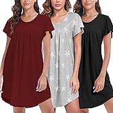 FEREMO 3 Pack Plus Size Nightgowns for Women Pleated Night Gowns Short Sleeve Sleepwear S-XXXL