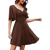 Amoretu Womens Sweetheart Neckline Stretchy Summer Dress Flutter Sleeve Flowy A-Line Mini Dresses