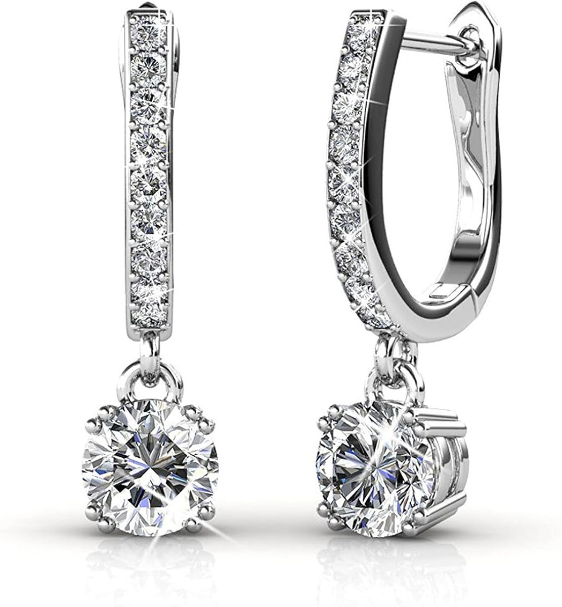 BELLE & LILY Hoop Loop Earrings 18K White Gold with Swarovski Element