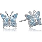 Amazon Collection Genuine or Created Gemstone Butterfly Stud Earrings in Sterling Silver