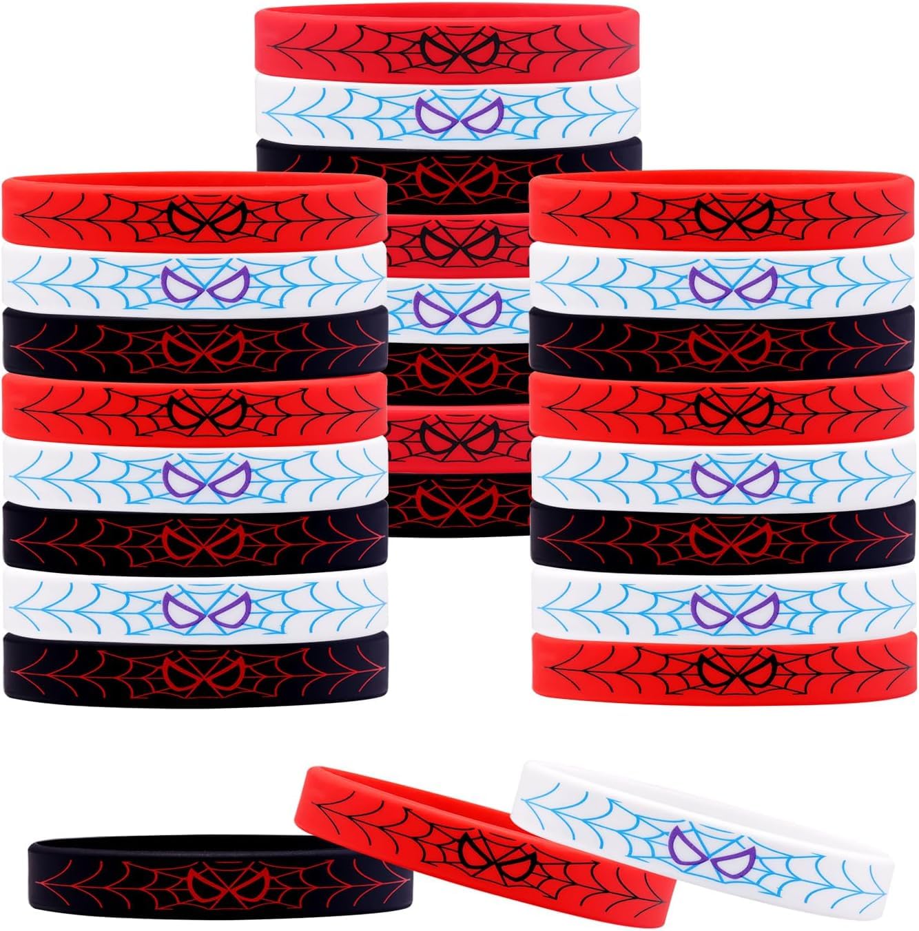 sAleix Spidey 24Pcs Silicone Wristbands Bracelets hero Spider Party Decorations Supplies for Spider Theme Boys Girl Birthday Party Favors