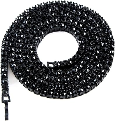 Iced Out 30 All Black 1 Row Simulated Diamond Chain Necklace 14k Finish Amazon Com