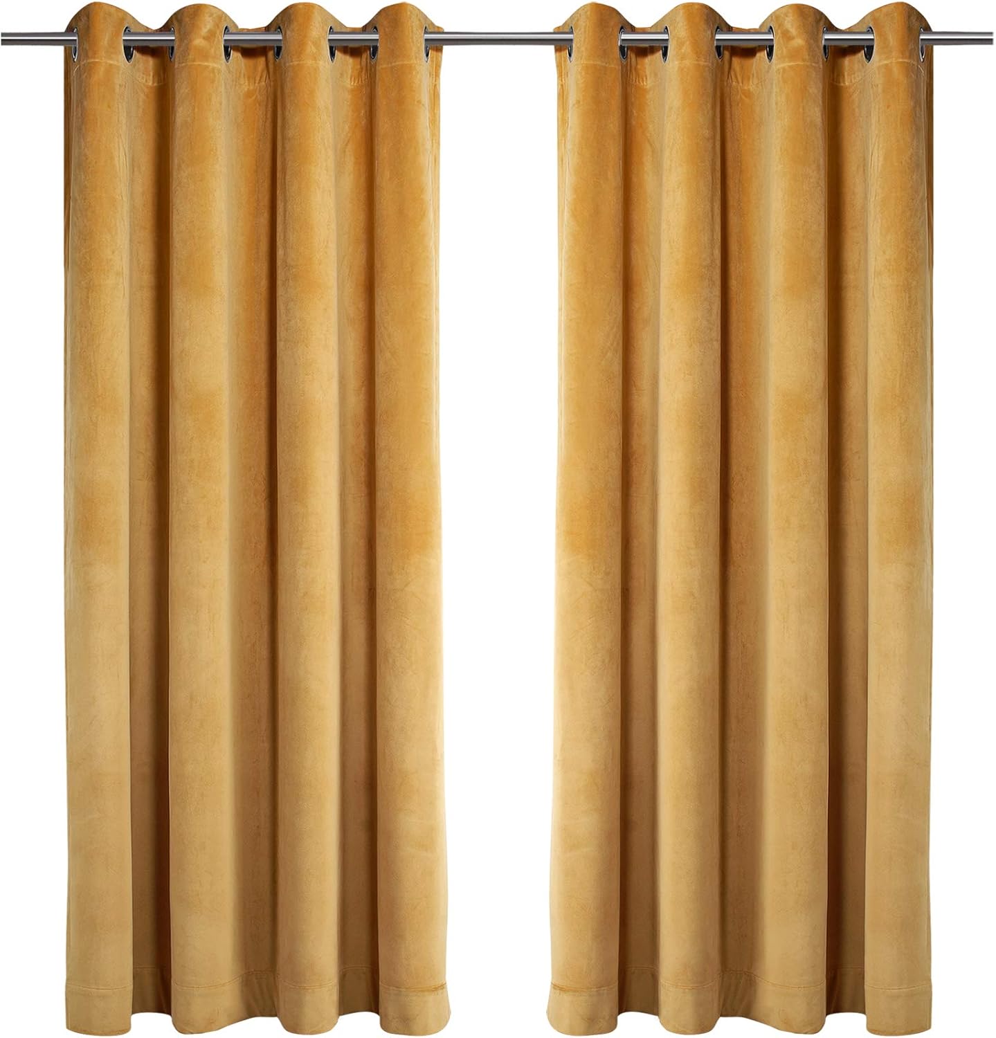 Singinglory Blackout Curtains Velvet Curtains Pencil Pleat 2 Panels with 2 Tiebacks Thermal Eyelet Curtain for Bedroom & Living Room Yellow 66"x72" - Image 3