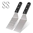 Leonyo Griddle Metal Spatula Set of 2, Food Grade Griddle Accessories - Stainless Steel Pancake Hamburger Turner Flipper for 