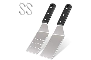 Leonyo Griddle Metal Spatula Set of 2, Food Grade Griddle Accessories - Stainless Steel Pancake Hamburger Turner Flipper for Flat Top Cast Iron BBQ Hibachi Cooking, Dishwasher Safe