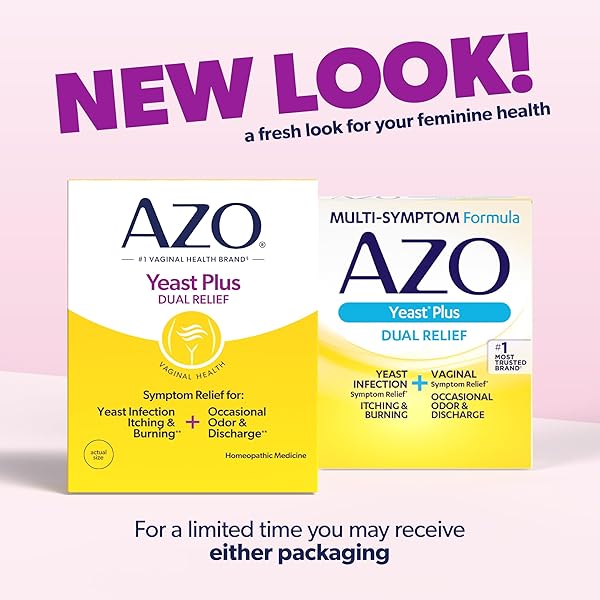 AZO YEAST PLUS DUAL RELIEF HOMEOPATHIC MEDICINE | YEAST INFECTION SYMPTOM RELIEF: ITCHING & BURNING | VAGINAL SYMPTOM RELIEF: OCCASIONAL ODOR & DISCHARGE | #1 MOST TRUSTED BRAND | 2 PACK (60CTX2)