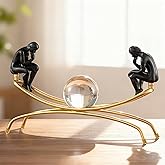 Heakrit Thinker Statue with Crystal Ball, Modern Home Sculptures Black and Gold Living Room Decor, Home Office Bookshelf Desktop Display Decoration