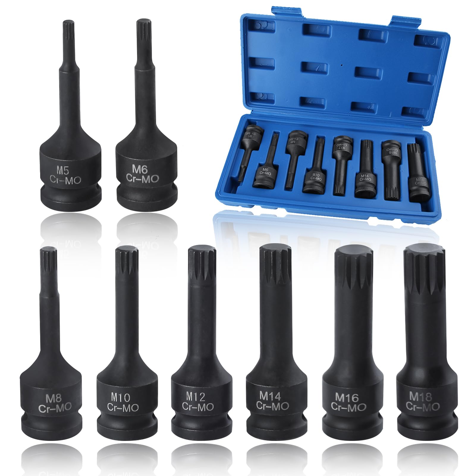SPEEDWOX 1/2" Drive Impact Socket Set 5mm-18mm Triple Square Bit Set Long Spline Impact Bit Socket One-Piece Construction