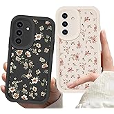 Zrutru 2 Pack Flower Phone Case for Samsung Galaxy S25 5G,Cute Floral Print Cases Unique Plant Design Pattern for Women Girls Teens,Soft TPU Shockproof Protective Cover for Samsung S25,Beige Black