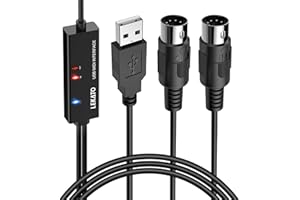LEKATO USB MIDI Cable, MIDI to USB Cable 6.5Ft with Input & Output Connecting with Keyboard, Synthesizer for Editing & Record