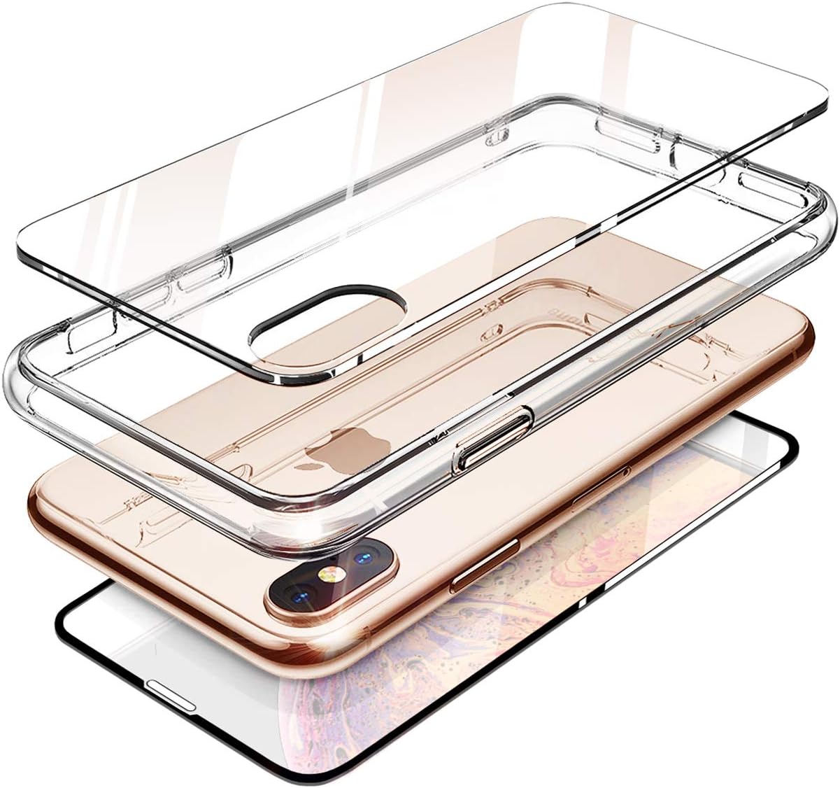 for Apple iPhone Xs/X Case Clear Full Glass Body Case Shockproof Rugged Hybrid Front/Back Real Tempered Glass kit [VVUP] 5.8" 2018 (for iPhone Xs)