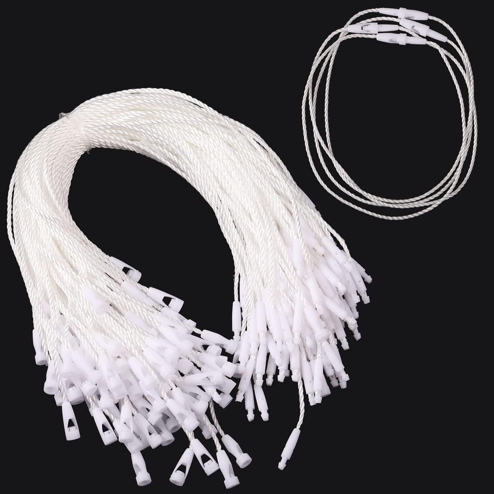 200 pcs Strip Cotton Hang Tag with Lock Labels String Hang Tags White Nylon String for Hang Tags String Price Snap Secure Tag Fasteners for Price Snap Lock for Attaching Labels (White)