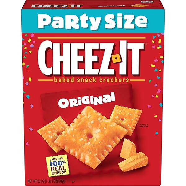 CHEEZ-IT CHEESE CRACKERS, BAKED SNACK CRACKERS, LUNCH SNACKS, PARTY SIZE, ORIGINAL, 25OZ BOX (1 BOX)
