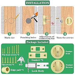 Round Pocket Door Lock with Keys Brushed Gold