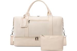 Oeihuivt Weekender Bags for Women - 21 Inch Large Travel Duffel Bag 2-Piece Set with Shoe Compartment, Heavy-Duty Canvas Leather Carry On Overnight Tote