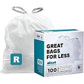 Plasticplace Custom Fit Trash Bags, Compatible with Simplehuman Code R (100 Count) White Drawstring Garbage Liners 2.6 Gallon/ 10 Liter 16.5" x 18"