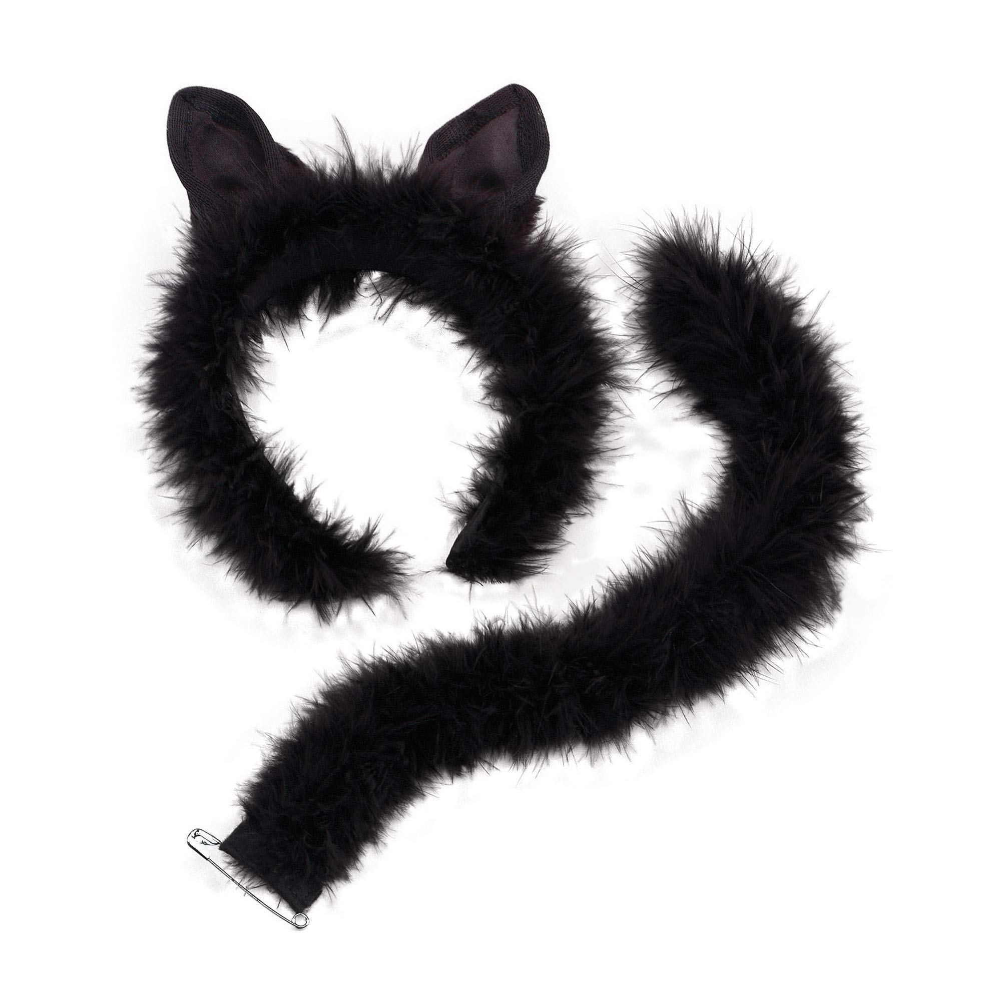 Bristol Novelty DS050 Cat Set with Marabou Trim, Womens, One Size Halloween Halloween, Black