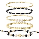 GOOJIDS Tiny Gold Plated Heart Beaded Bracelets For Women Dainty Gold Plated Pearls Stack Layered Beads Bracelet Gift set for MAMA Birthday Mother's Day