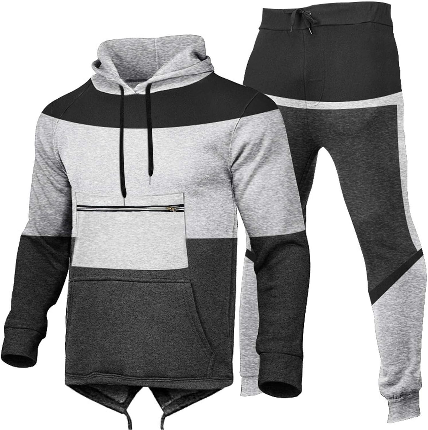 Tracksuits Mens 2 Piece,Men's Patchwork Long Sleeve Hooded Pullover