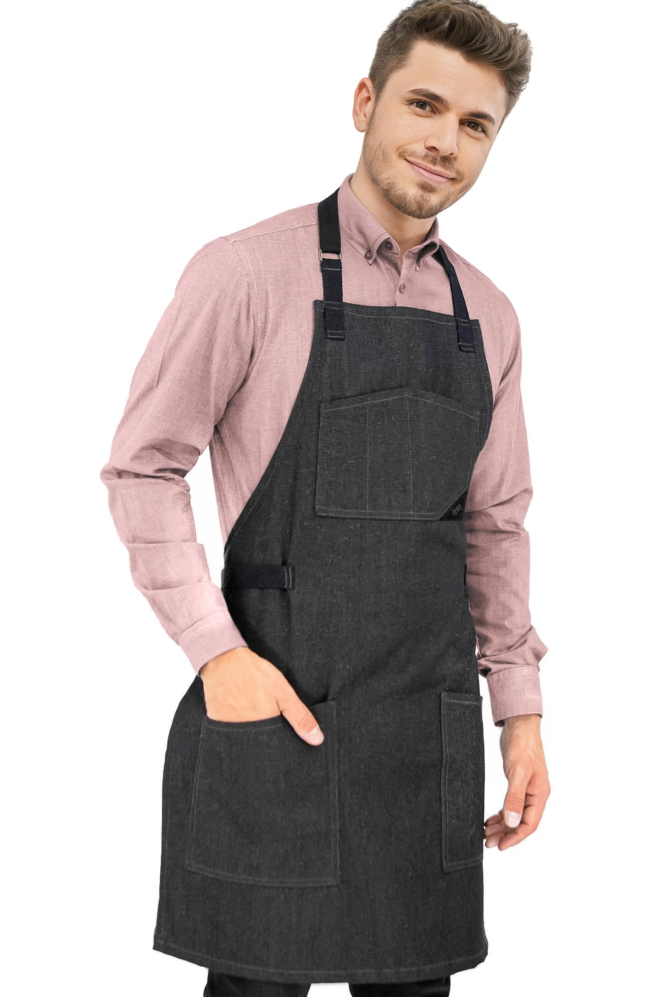Under NY Sky Chef Apron – Professional Black Denim – Cotton Straps - Smart Pockets - Adjustable for Men and Women – Pro Chef, Cook, Kitchen, Baker, Barista, Bartender, Server Aprons