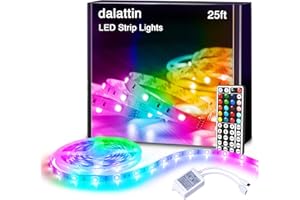 dalattin Led Lights for Bedroom 25ft RGB 5050 Led Strip Lights Color Changing Kit with 44 Keys Remote Controller and 12V Power Supply Led Light Strips Indoor Decoration,Easter Decor