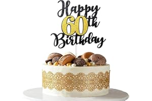 URYYRIT Happy 60th Birthday Cake Topper Black Gold Glitter Cheers to 60 Years 60th Birthday Cake 60 and Fabulous Cake Topper for Happy 60th Birthday Anniversary 60 Bday Party 60th Birthday Decorations