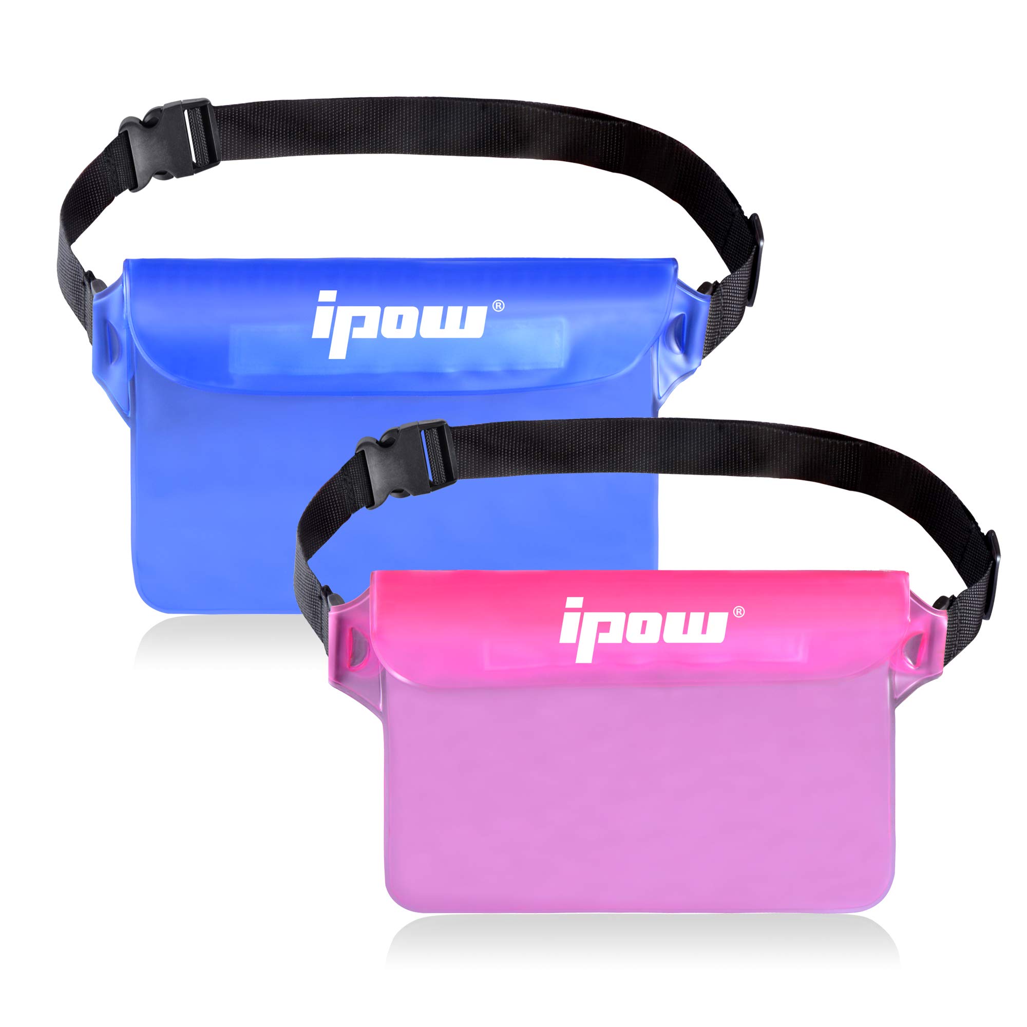 ipow Waterproof Pouch Bag Case with Adjustable Waist Strap [2 Pack] Transparent Screen Touchable for Beach, Swimming, Boating, Fishing, Hiking - Keep Your Phone and Valuables Safe and Dry