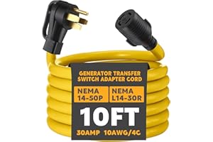 Kanayu 10ft Generator Transfer Switch Adapter Cord Compatible with Nema 14-50p to L14-30r, 4 Prong 50amp to 30 Amp Generator to House Inlet Box Adapter, STW 10 Awg, Etl Listed