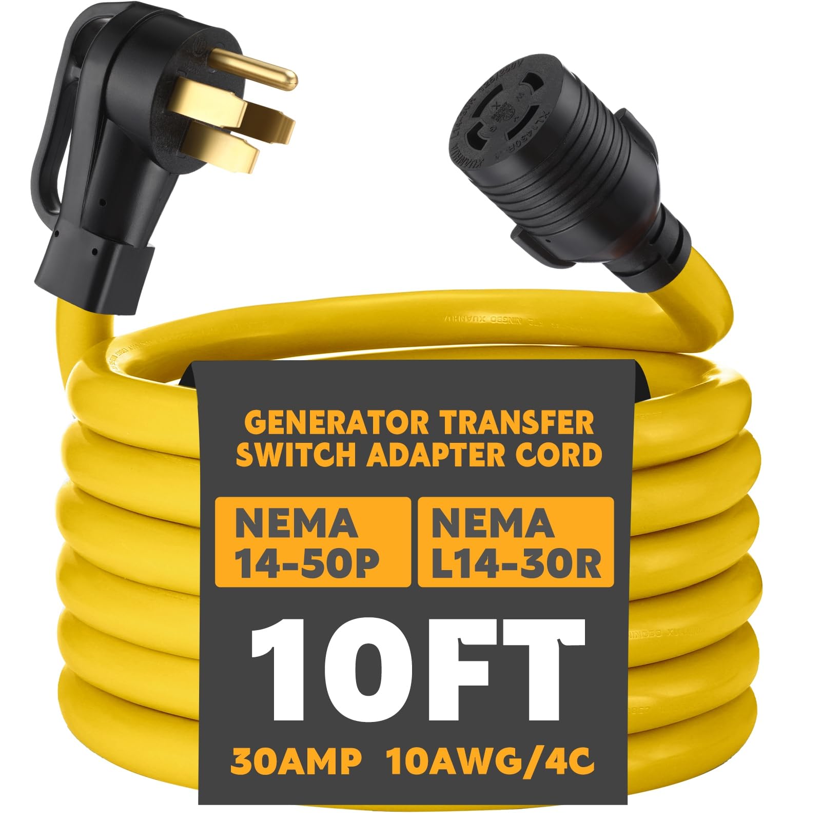 Photo 1 of Kanayu 10ft Generator Transfer Switch Adapter Cord Compatible with Nema 14-50p to L14-30r, 4 Prong 50amp to 30 Amp Generator to House Inlet Box Adapter, STW 10 Awg, Etl Listed