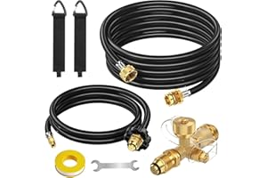 GASXPERT Extend a Stay RV Propane Kit - 5FT & 12FT Hoses, Brass Tee Adapter Kit 4-Port for Connection Between Auxiliary Cylinder or Appliances - Tank RV Camping