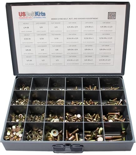 1250 Piece Grade 8 Coarse Thread Hex Head Nut, Bolt, & Washer