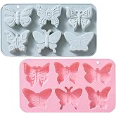 2 PACK 6 Design Butterfly Shaped Silicone Molds, 3D Butterfly Themed Baking Mould Tray DIY Baking Tool for Chocolate Cake Dessert Candy Mousse Pastry Candy Polymer