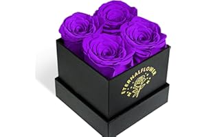 TIANFU Forever Purple Roses in a Box. Preserved Flower Rose Gifts for Mom, Women, Love, Wife, Girlfriend, Grandma. Eternal Roses Gift Box on Mother's Day, Birthday, Valentines, Anniversary. (4 Purple Roses)