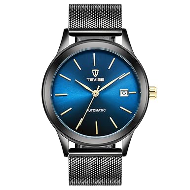 TEVISE Herren Automatik Mechanische Armbanduhr Wasser-Proof Mesh Edelstahl Band Casual Uhr+Box